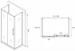 Душевой уголок ABBER Schwarzer Diamant AG30120MH-S70M-S70M 120x70см хром
